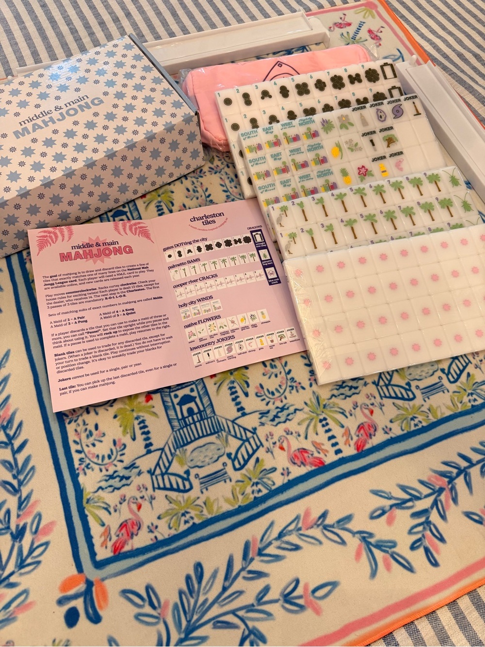 NIB Middle & Main Mahjong Set with pink tile bag.